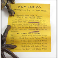 P & V Bait Co Black Red Wings Red Wing Black Bird In Box