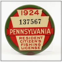 Vintage 1924 Pennsylvania Resident Fishing License Pin