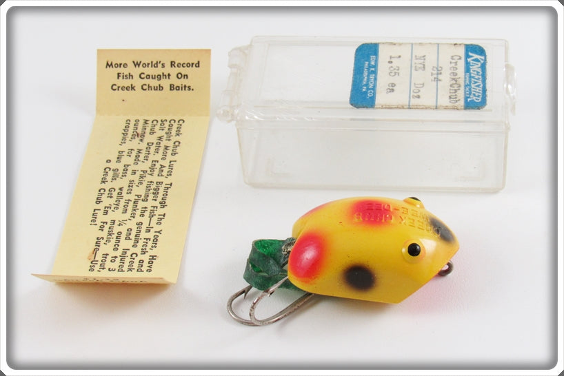 Vintage Creek Chub Yellow Spotted Plastic Wee Dee In Box 214 