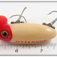 Arbogast Red Head White With Red Plastic Lip Jitterbug