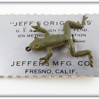 Jeffers Mfg Co Green Jeff's Originals Fly Rod Frog On Card