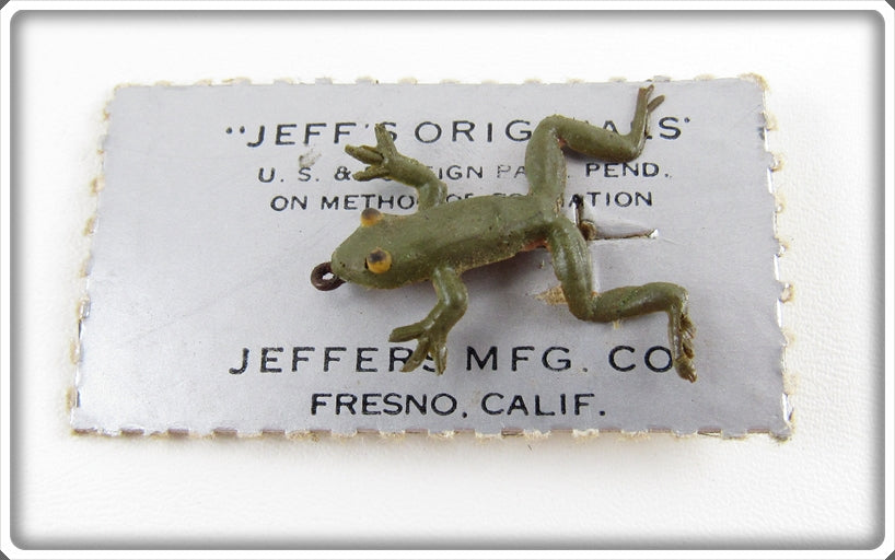 Jeffers Mfg Co Green Jeff's Originals Fly Rod Frog On Card
