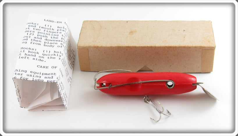 Vintage Land-Em Bait Co Solid Red Land Em Lure In Box