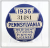 Vintage 1936 Pennsylvania Resident Fishing License Pin