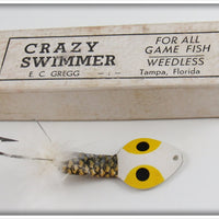 Vintage E. C. Gregg White & Yellow Crazy Swimmer Lure In Box