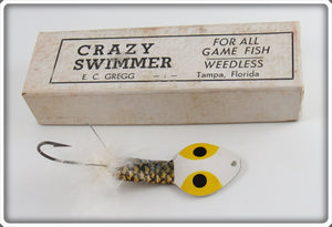 Vintage E. C. Gregg White & Yellow Crazy Swimmer Lure In Box