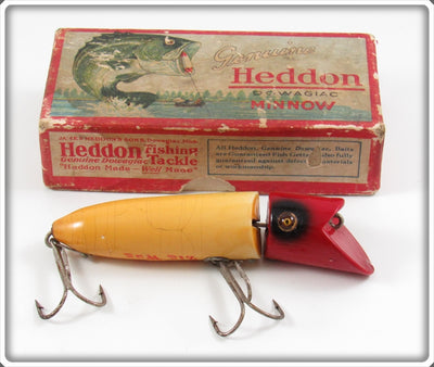 Vintage Heddon Red Head White Zig Wag Lure In Box 8302