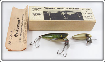 Vintage A. H. Thoren Green Scale Thoren Minnow Chaser Lure In Box