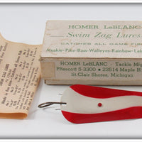 Vintage Homer LeBlanc White & Red Swim Zag Lure In Box