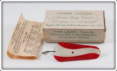Vintage Homer LeBlanc White & Red Swim Zag Lure In Box