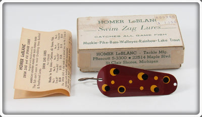 Vintage Homer LeBlanc Maroon With Spots Swim Zag Lure In Box