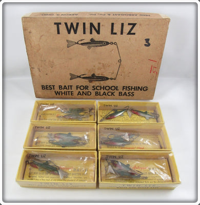 6 Vintage Arbogast Twin Liz Lures In Dealer Box