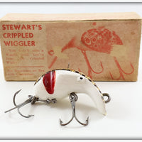 Vintage Bud Stewart White Crippled Wiggler Lure In Picture Box