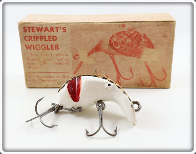 Vintage Bud Stewart White Crippled Wiggler Lure In Picture Box