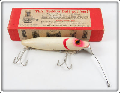 Vintage Heddon White Body With Red Gills Salmon River Runt Lure In Box