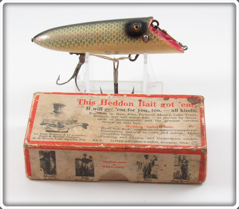 Vintage Heddon Shiner Scale Deluxe Basser Lure In 8529PRH Box