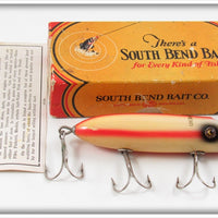 Vintage South Bend Red Stripe White Body Bass Oreno Lure In Box 973 RS