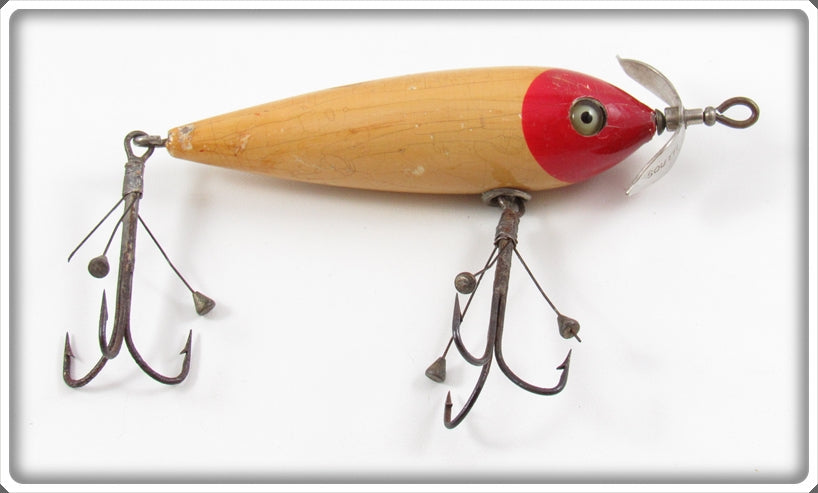 Vintage South Bend Red Head Surface Minnow With Bing Hooks