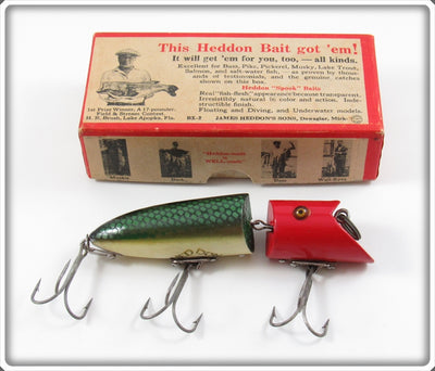Vintage Heddon Red Head Green Scale Zig Wag Lure In Box 8309 DRH