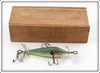 Vintage Heddon Green Fancy Back High Forehead 100 Minnow In Wood Box