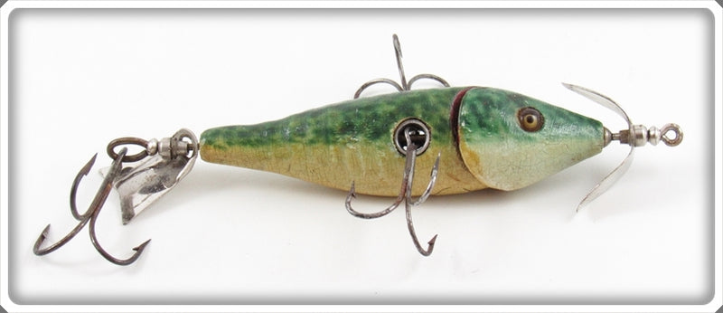 USAヴィンテージルアーCLIPPLED WIGGLER 4750-203 Vintage Charles M. Wilcox Green Wilcox Wiggler Lure For Sale