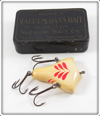 Vintage Howe's Red & White Vacuum Bass Bait Lure In Tin