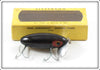 Vintage Arbogast Black Wooden Jitterbug Lure In Cellophane Lid Box