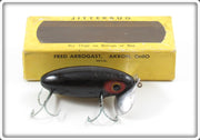 Vintage Arbogast Black Wooden Jitterbug Lure In Cellophane Lid Box