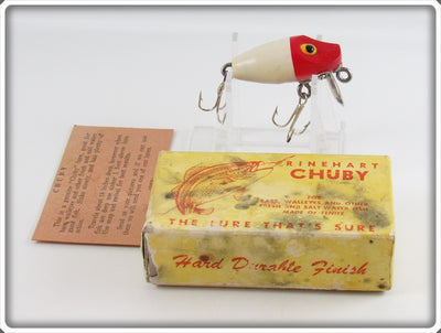 Vintage Rinehart White Red Head Chuby Lure In Box WRH