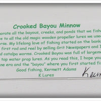 K Lures Red, Yellow & Green Crooked Bayou Minnow In Box