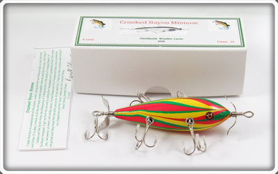 K Lures Red, Yellow & Green Crooked Bayou Minnow In Box