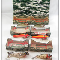 6 Vintage Pflueger Mustang, Palomine & Scoop Lures In Dealer Box