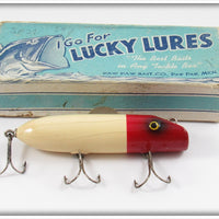 Vintage Paw Paw Lucky Lures Red & White Wobbler In Box 4404