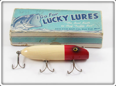 Vintage Paw Paw Lucky Lures Red & White Wobbler In Box 4404