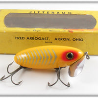 Arbogast Yellow Shore Yellow Belly Wood Jitterbug Lure In Intro Box