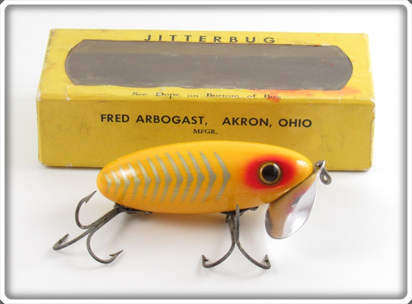 Arbogast Yellow Shore Yellow Belly Wood Jitterbug Lure In Intro Box