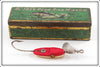 Vintage Al Foss Red & White No. 4 Oriental Wiggler Lure In Green Tin