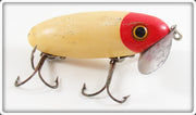 Vintage Fred Arbogast Red Head White Wooden Jitterbug Lure