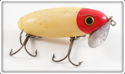 Vintage Fred Arbogast Red Head White Wooden Jitterbug Lure