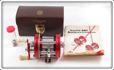 Vintage Abu Ambassadeur Red 5000 Bait Casting Reel With Case