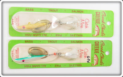 Vintage Creek Chub Gold & Silver Green Cheekie Lure Pair On Cards