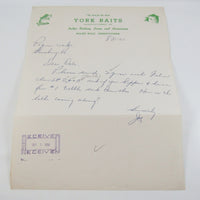 Vintage York Baits Letter To Pequea Works On Letterhead