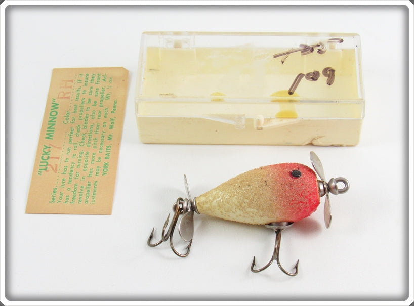 Vintage York Baits Red Head Bead Finish Lucky Minnow Lure In Box