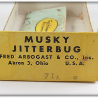 Arbogast Yellow Coachdog Wood Musky Jitterbug In 716 Box Bottom