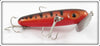 Vintage Arbogast Fluorescent Red Black Back Wood Musky Jitterbug Lure