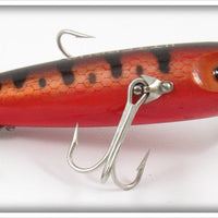 Vintage Arbogast Fluorescent Red Black Back Wood Musky Jitterbug Lure