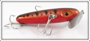 Vintage Arbogast Fluorescent Red Black Back Wood Musky Jitterbug Lure