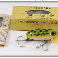 Vintage Arbogast Frog Plastic Lip Jitterbug Lure In Box