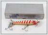 Vintage Eger White Red Stripes Dillinger Lure In Box