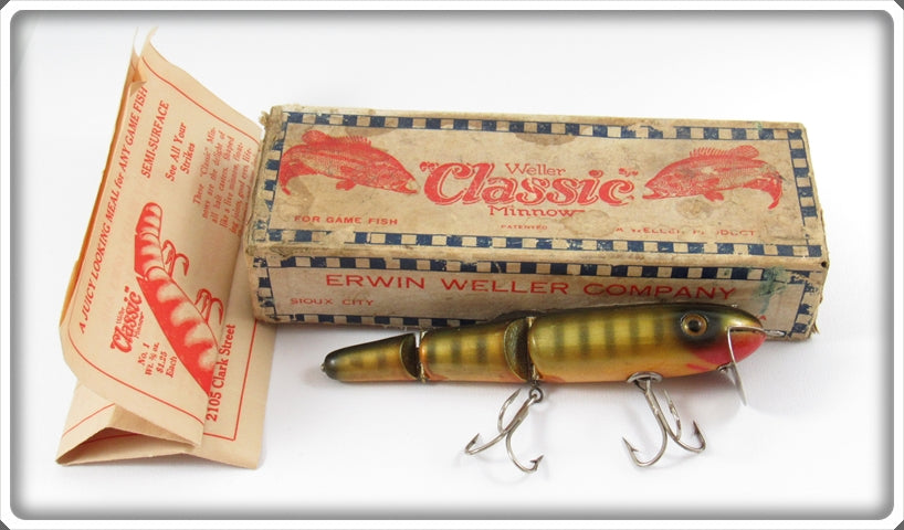 Vintage Weller Jointed Classic Minnow Lure In Box With Paper